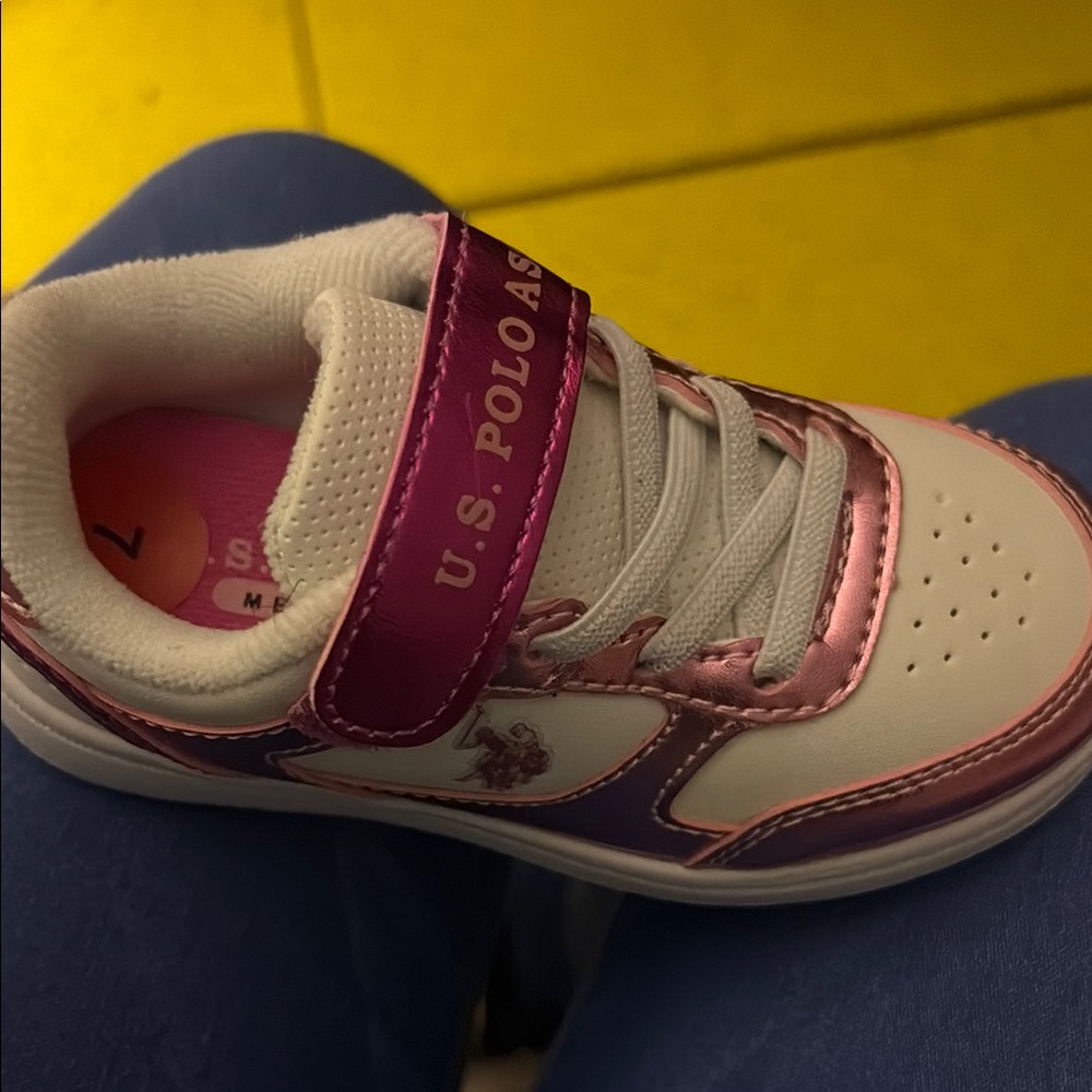 U.S. Polo Assn. White and Pink Sneakers with Velcro Strap